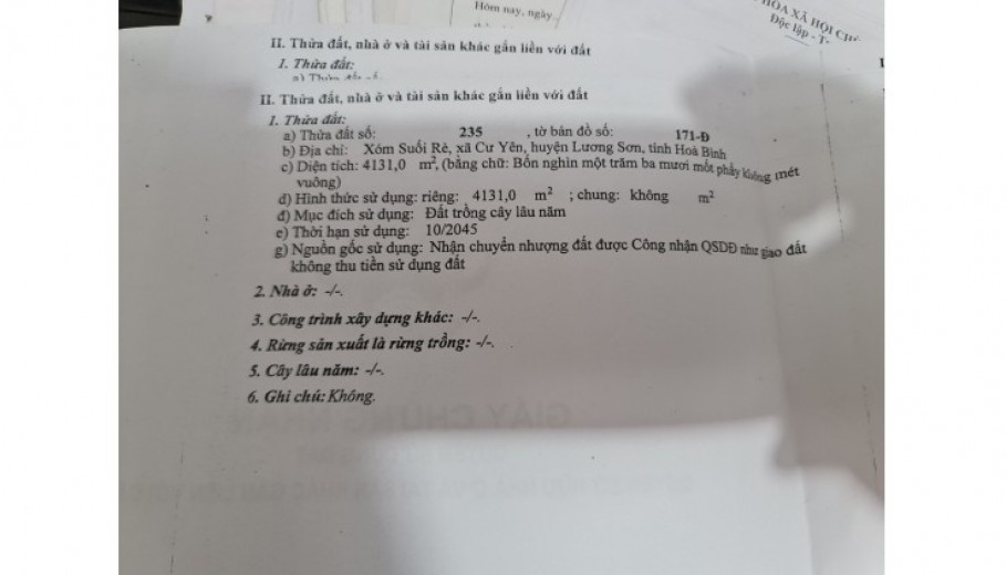 Bán Nhanh 4131m Toàn Bộ Đất Vườn Tại Suối Rè Cư Yên Lương Sơn Giá Đầu Tư.